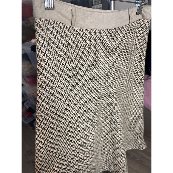 Tan Black Tweed Textured Midi A Line Skirt Sz 27 - Picture 4 of 11